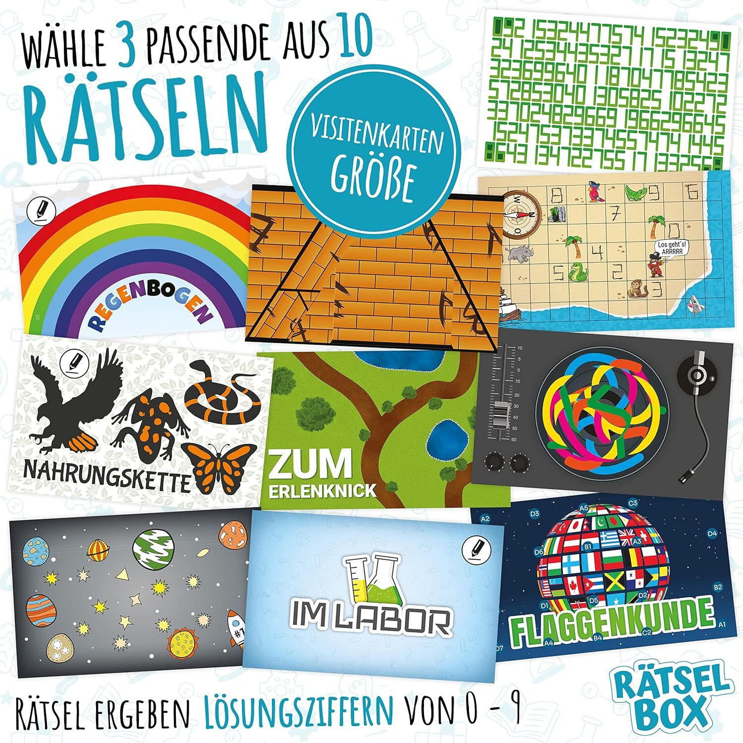Auswahl der zehn unterschiedlichen Rätsel für die QUESTIX Rätselbox